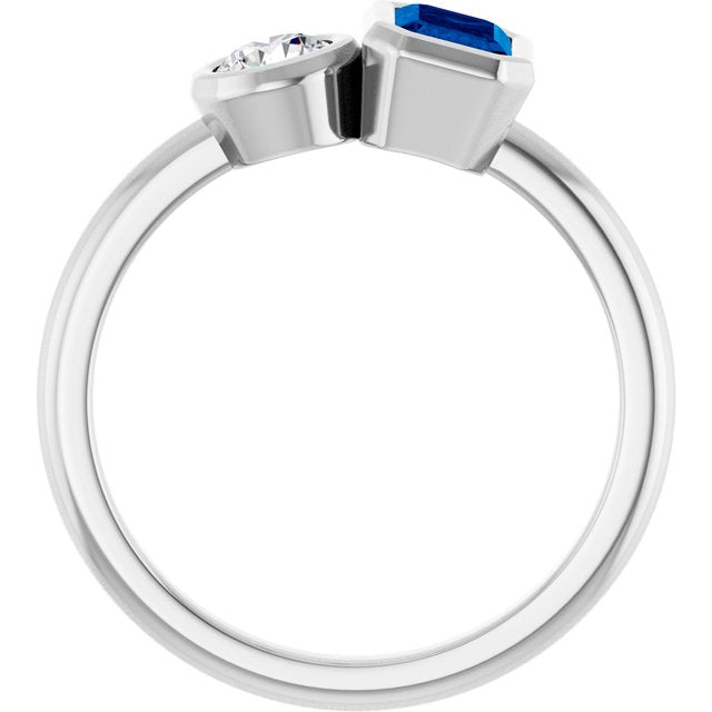 Moi et Toi Accent Ring- 14k Gold with Lab Diamond and Sapphire