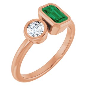 Moi et Toi Accent Ring- 14k Gold with Lab Diamond and Emerald