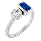 Moi et Toi Accent Ring- 14k Gold with Lab Diamond and Sapphire