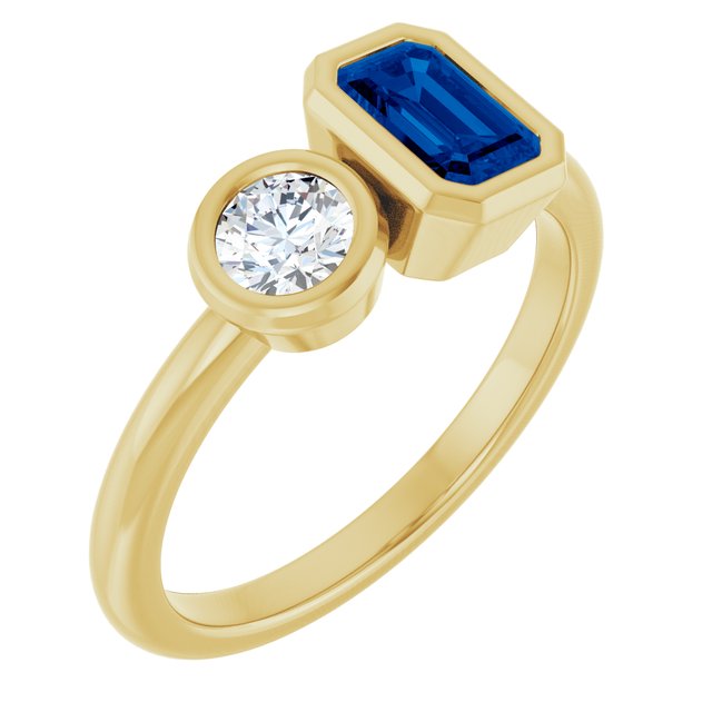 Moi et Toi Accent Ring- 14k Gold with Lab Diamond and Sapphire