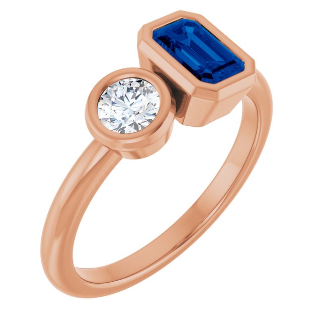 Moi et Toi Accent Ring- 14k Gold with Lab Diamond and Sapphire