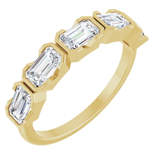 Tori 5 Stone Half Bezel Ring with Emerald Cut Lab Diamonds