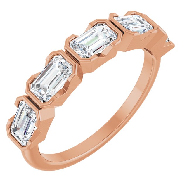 Tori 5 Stone Half Bezel Ring with Emerald Cut Lab Diamonds