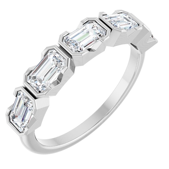 Tori 5 Stone Half Bezel Ring with Emerald Cut Lab Diamonds