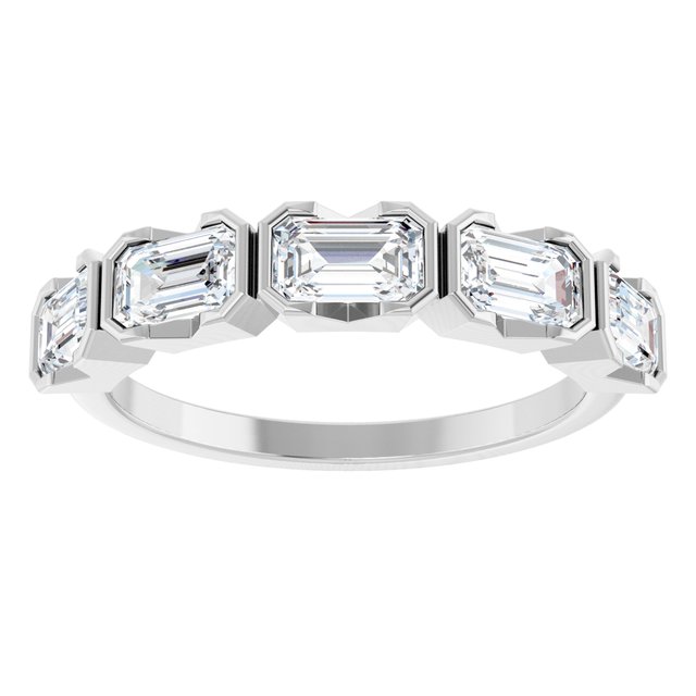 Tori 5 Stone Half Bezel Ring with Emerald Cut Lab Diamonds
