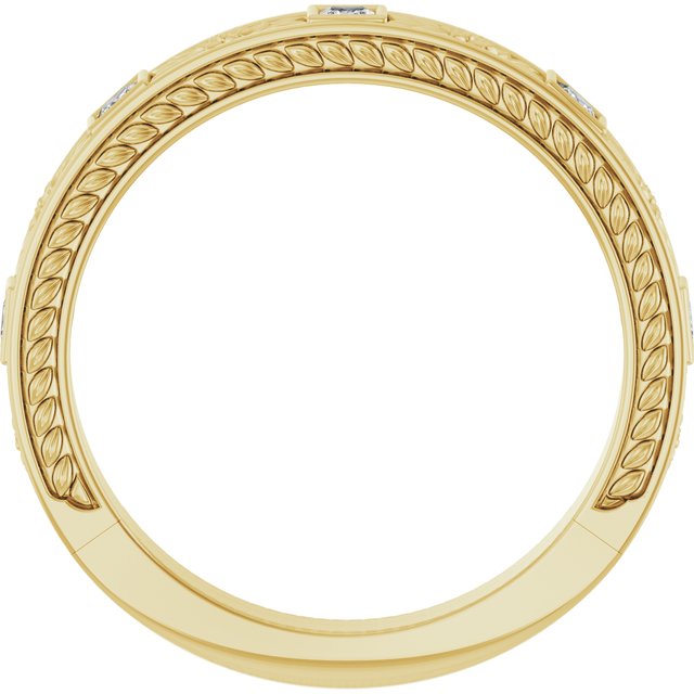 Myrtle Floral Engraved 3/4 Eternity Band with Princess Cut Lab Diamonds