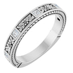 Myrtle Floral Engraved 3/4 Eternity Band with Princess Cut Lab Diamonds