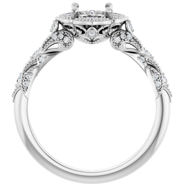 Demi Scalloped Vintage Inspired Halo Semi-Mount