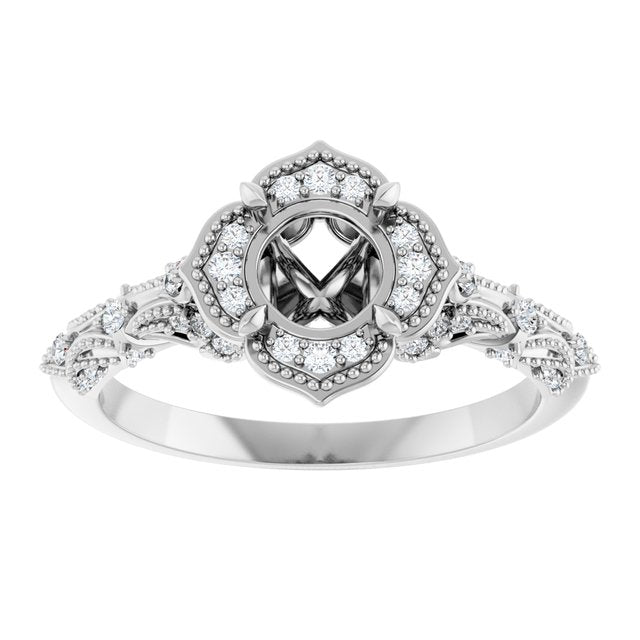 Demi Scalloped Vintage Inspired Halo Semi-Mount