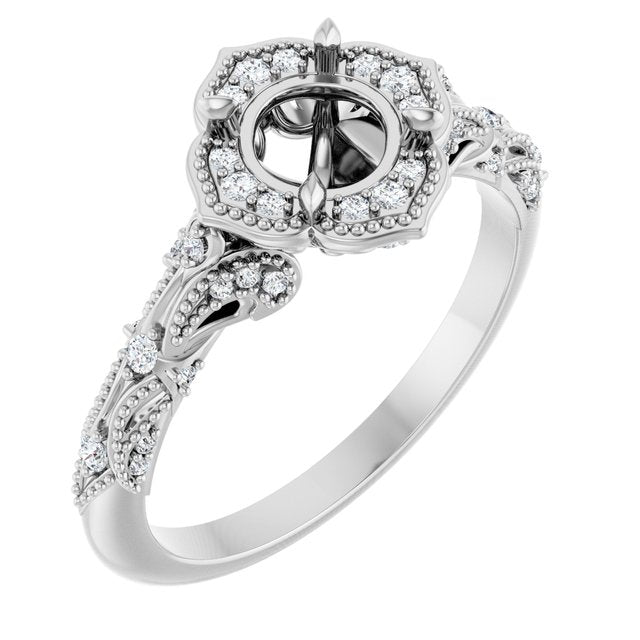 Demi Scalloped Vintage Inspired Halo Semi-Mount