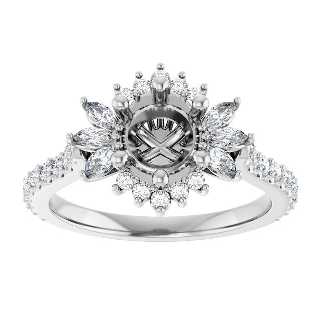 Elise Snowflake Halo Style Vintage Inspired Semi-Mount