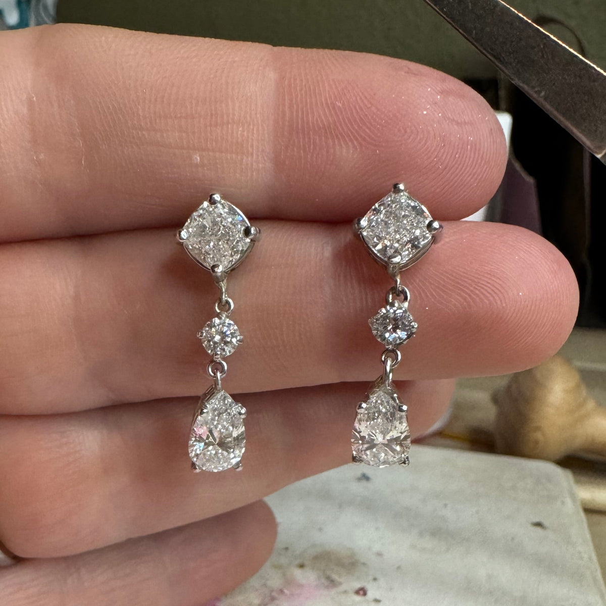 Lab Diamond Multi Shape Drop Earrings in 14k White Gold