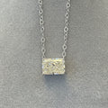 4.07 carat radiant cut diamond prong set in east/west orientation on a 2.2mm cable shain