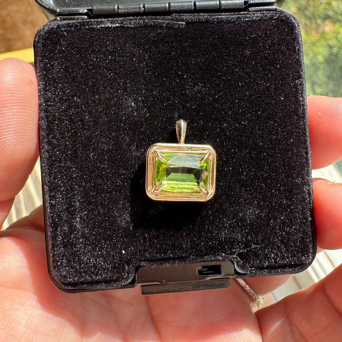 Peridot in Heavy Gold Bezel Pendant