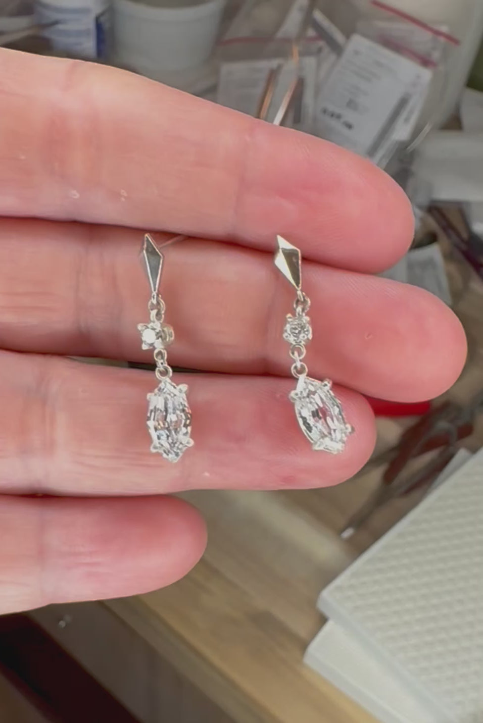 Simple Drop Earring- Round and Moval Lab Diamonds